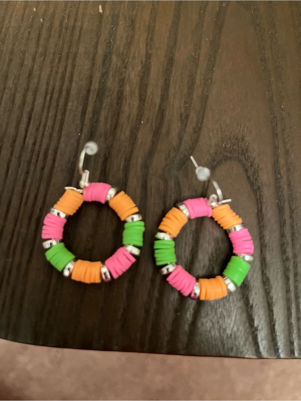 Colorful Pink, Orange & Green Hoop Earrings - Women Jewelry